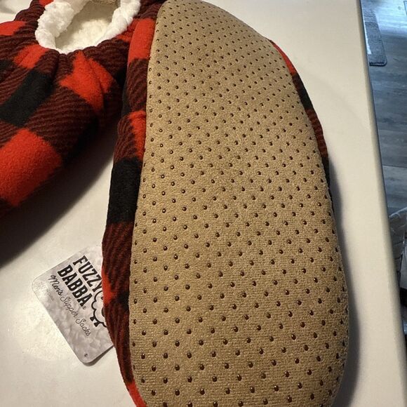New Fuzzy Babba Men's Slipper Socks Size L/XL (Shoe 10-12) Buffalo Plaid - Picture 5 of 6
